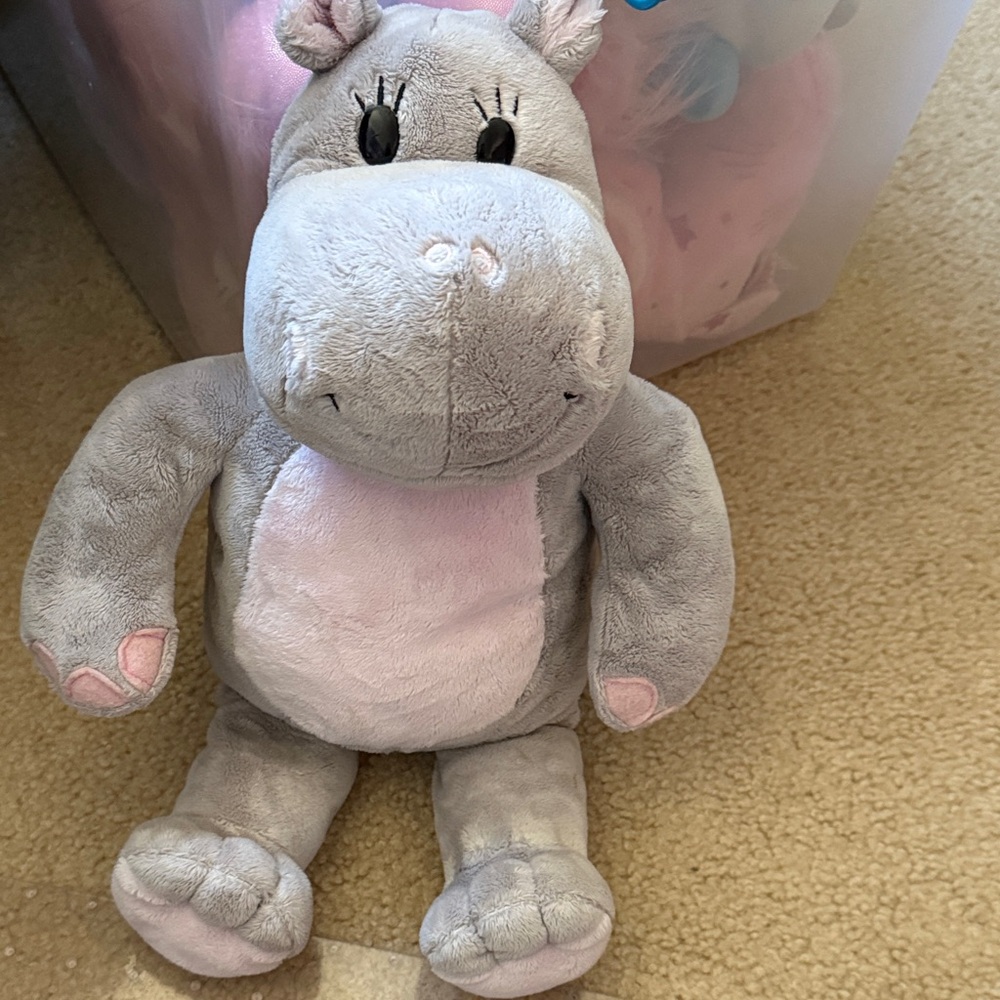 Gray and Pink Plush Hippo Toy